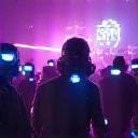 Manchester University silent rave attendees with glowing headphones